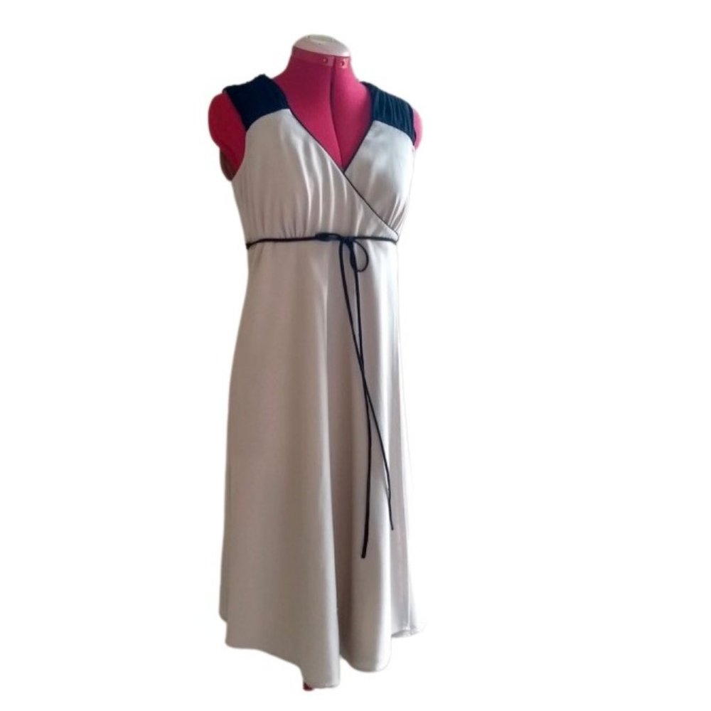 Gap Maternity | Beige Black Crossover Wrap Midi Career Dress Size S